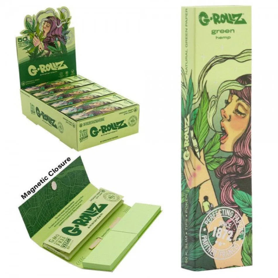 G-Rollz "Mushroom Lady" Bio-Canábis Verde – 50 King Size Slim Papers + Tips