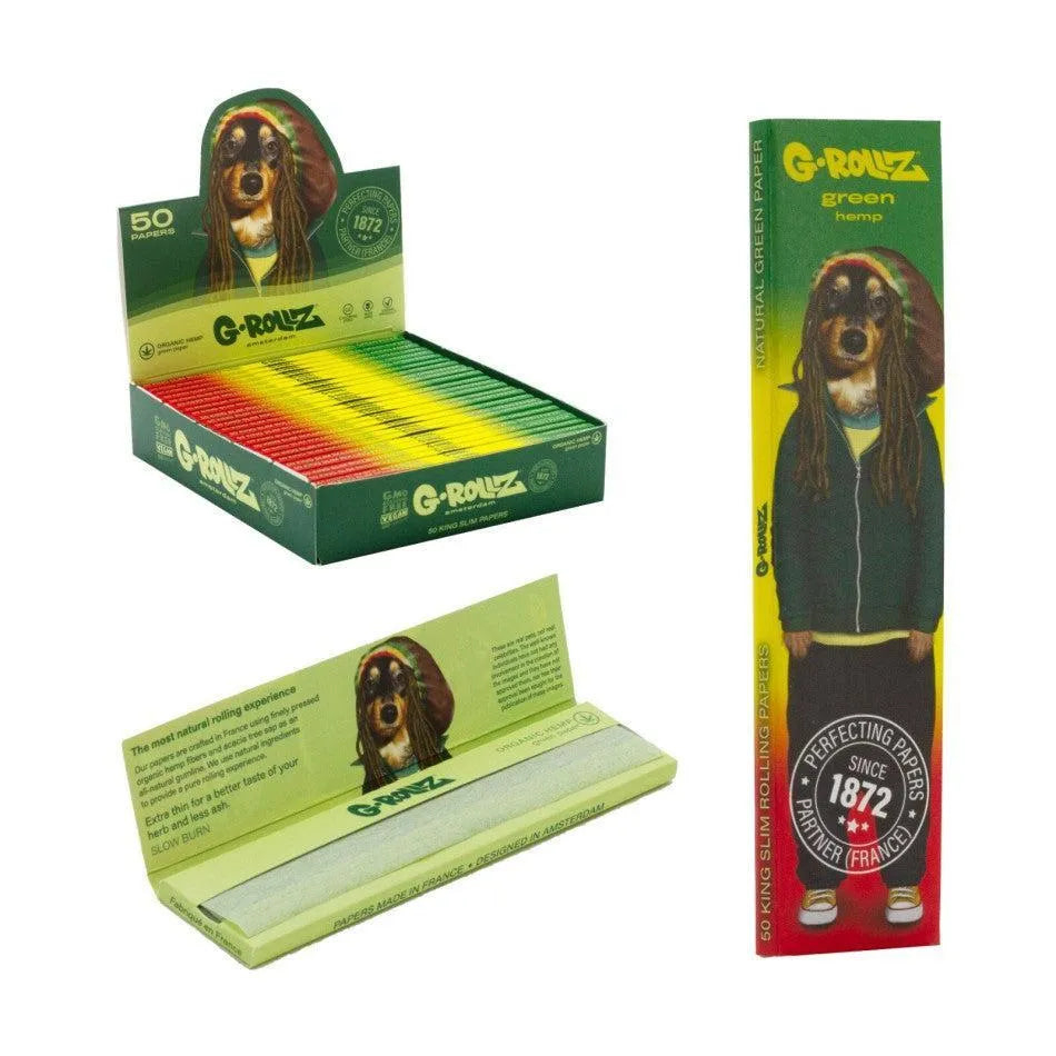 G-Rollz Pets Rock 'Reggae' – Green Organic Hemp - 50 King Size Slim Papers
