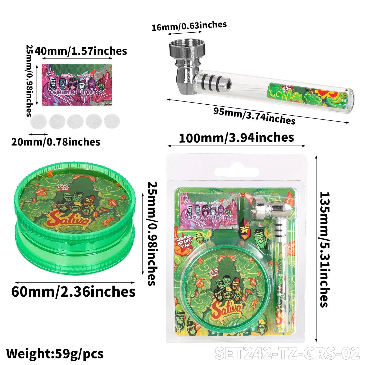 Gorilla készlet - Üveg Pipa 3 részes.