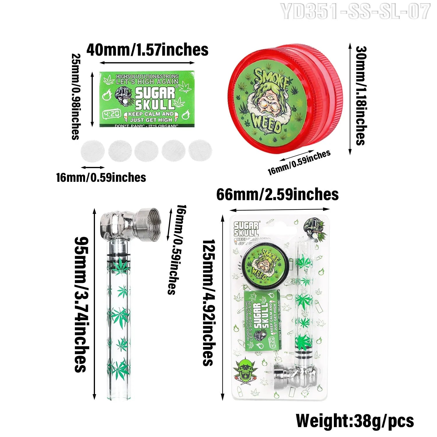 Sugar Skull Set - Glass Pipe 3-piece.