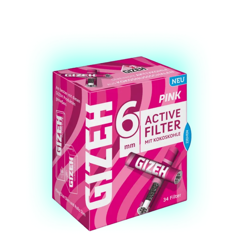 GIZEH PINK Active Filter Slim with Coconut Charcoal 34 pieces