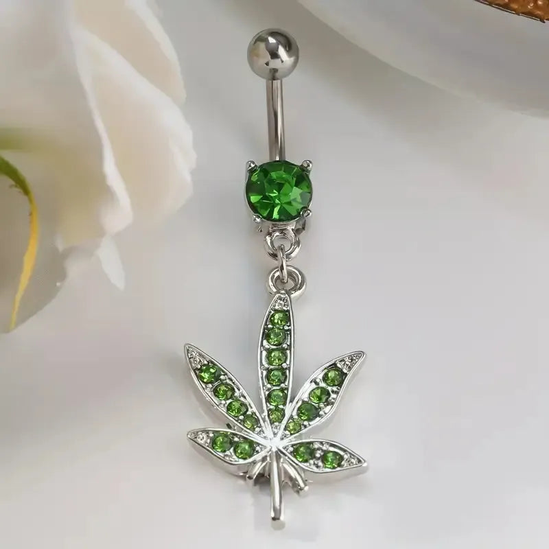 Navel piercing hemp leaf