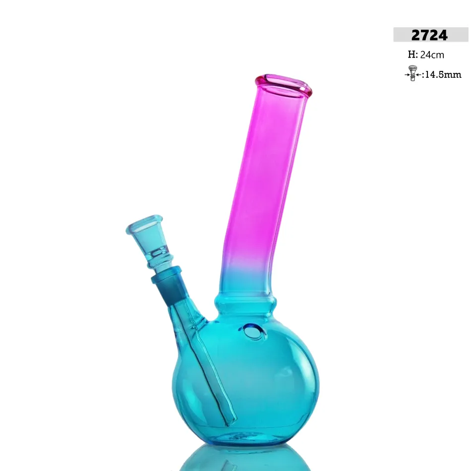 Bong din sticlă H: 24 cm, culoare albastru/roz, cu gheață