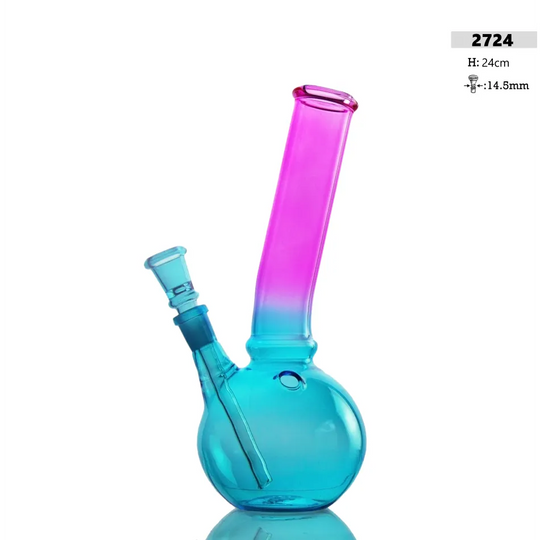 Glasbong H: 24cm blauw/roze kleur met ijs