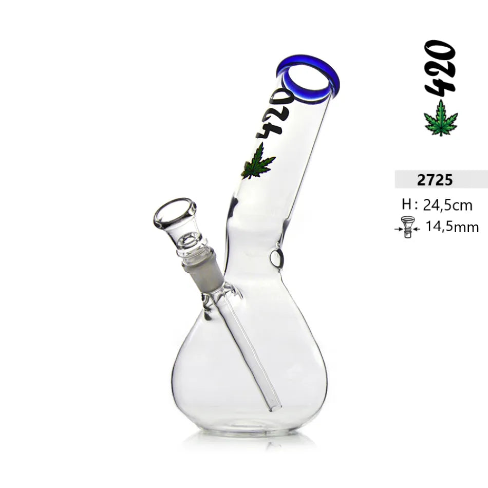 Bong din sticlă 420 – Muștiuc albastru 24,5 cm