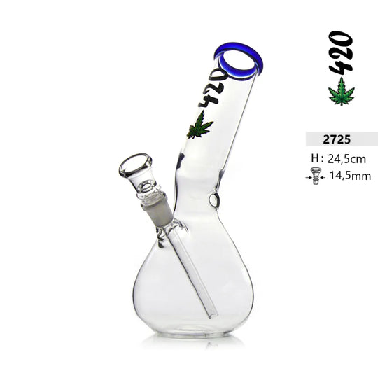 Bong din sticlă 420 – Muștiuc albastru 24,5 cm