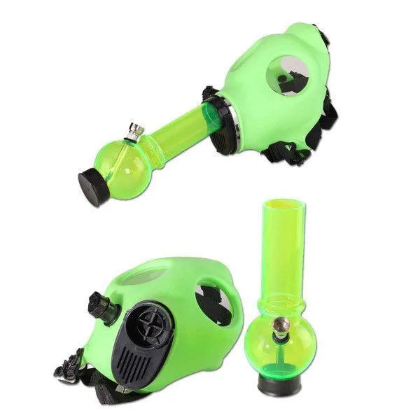 Green gas mask with bong