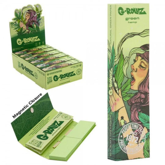 G-Rollz „Mushroom Lady“ Bio-cânepă verde – 50 King Size Slim Papers + Tips