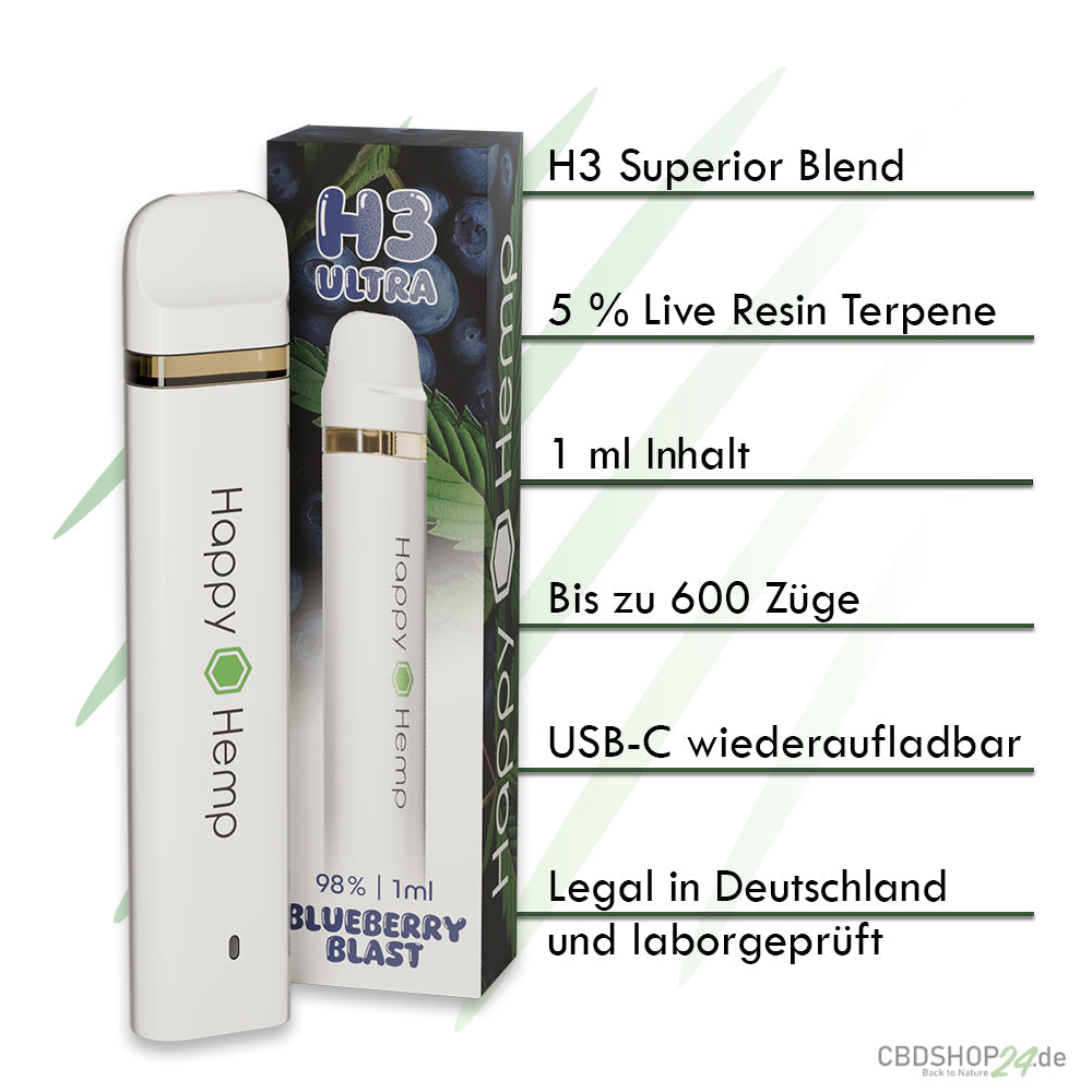 Happy Hemp H3 Ultra Blueberry Blast 1ml Vape-Smagro GmbH