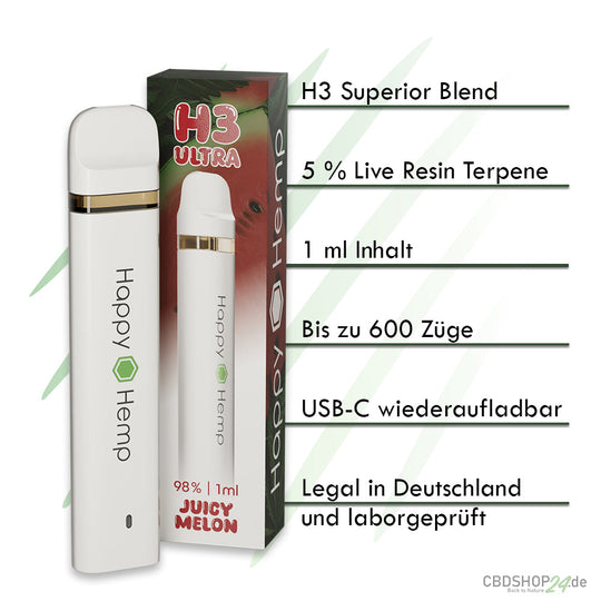 Happy Hemp H3 Ultra Juicy Watermelon 1ml Vape-Smagro GmbH