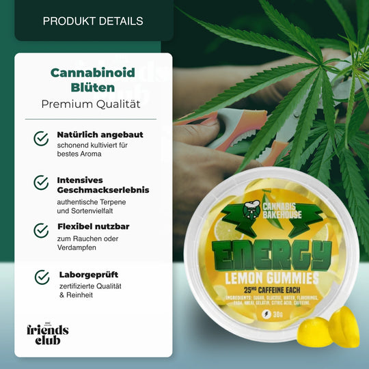 Gummies cu cofeină pentru energie - lămâie (30g) - hhcfriends