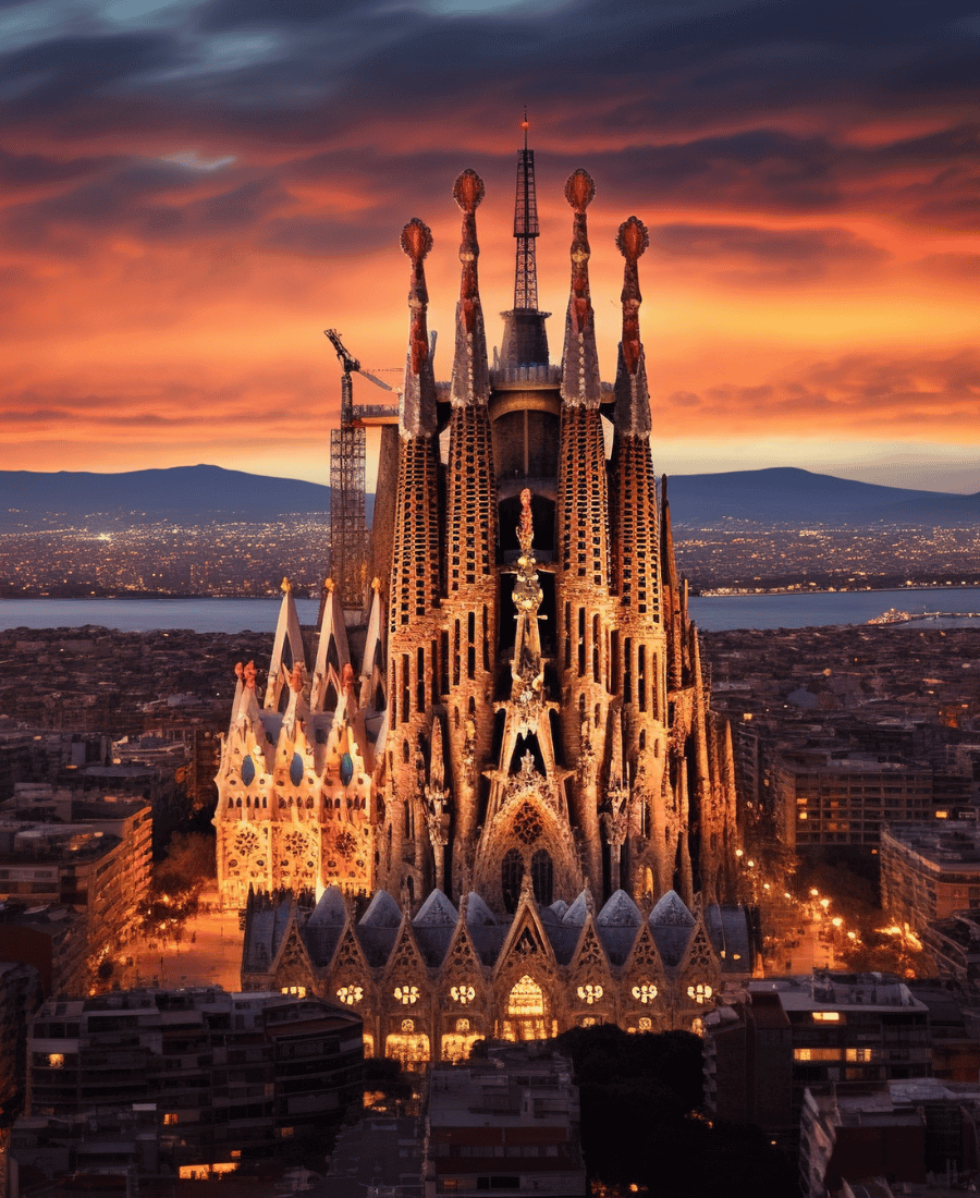 Sagrada din Barcelona la apus