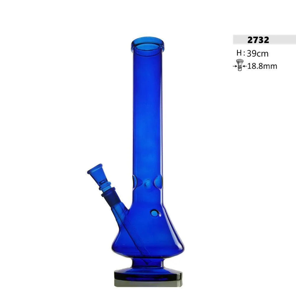 Glass Bong Blue Cylindrical with Bulge H: 39cm with Ice and Kick Hole
