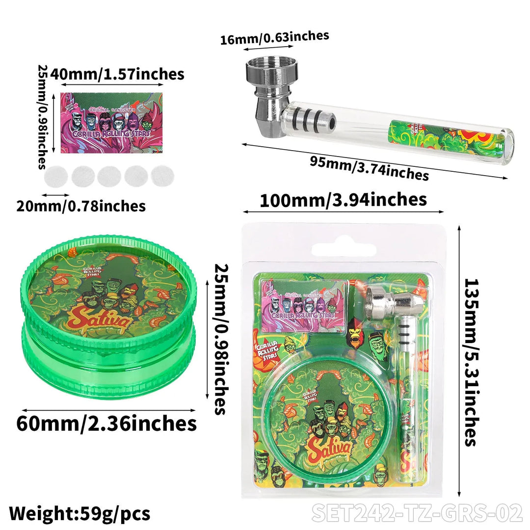 Set Gorilla - Pipă din sticlă, 3 piese