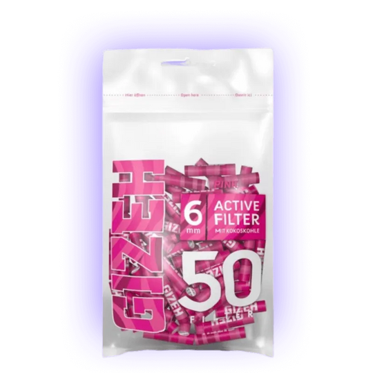 GIZEH PINK Filtru activ subțire 6mm 50 bucăți