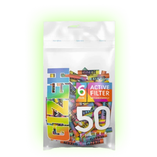 GIZEH RAINBOW Filtru activ subțire 6mm 50 bucăți