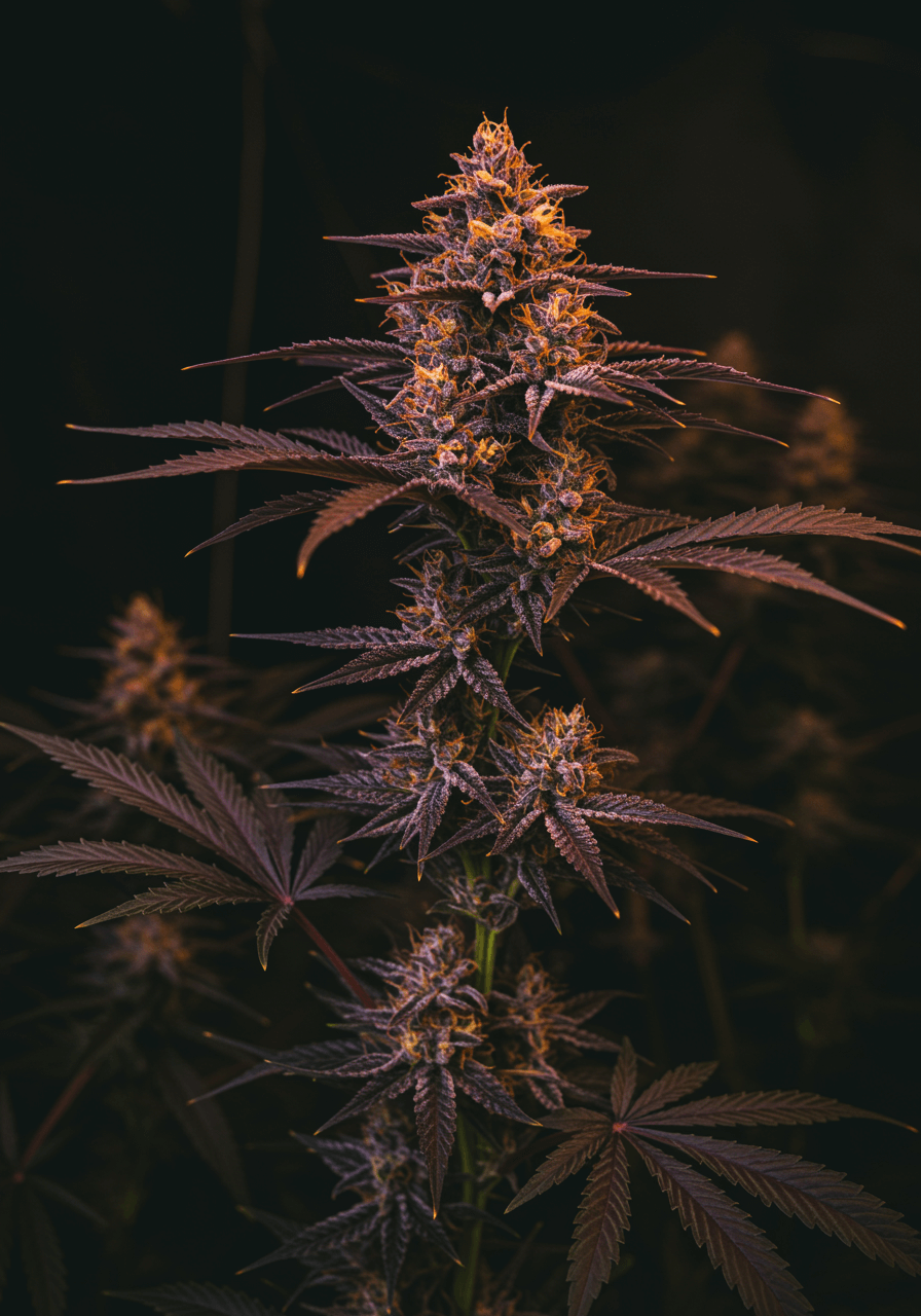 Plantă din tulpina Bubblegum cu fundal întunecat