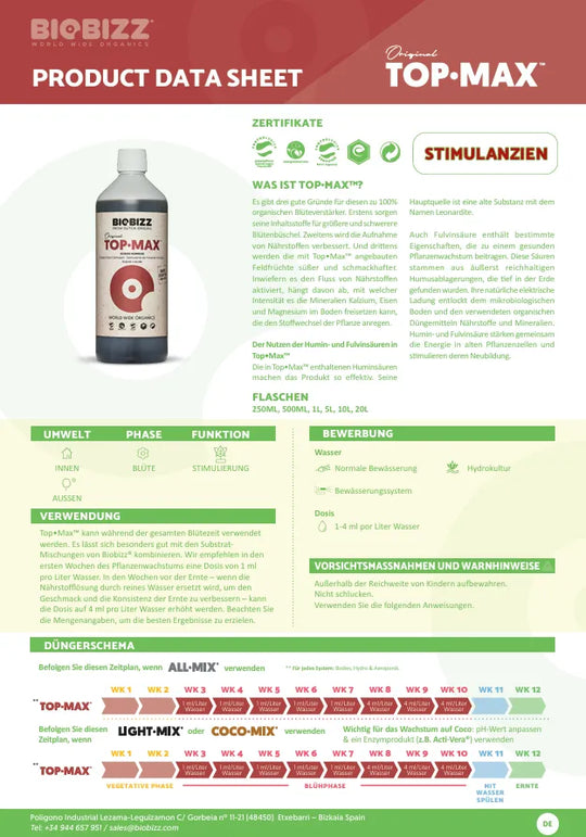 Bio Bizz Top-Max Stimulant pentru înflorire - Smagro GmbH