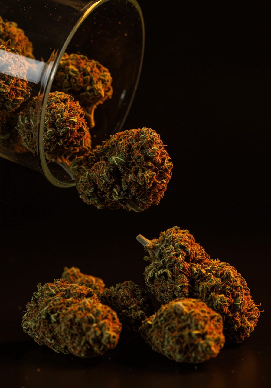 Isla OG Canabis la conservă, Isla OG Canabis care cade dintr-un borcan din sticlă